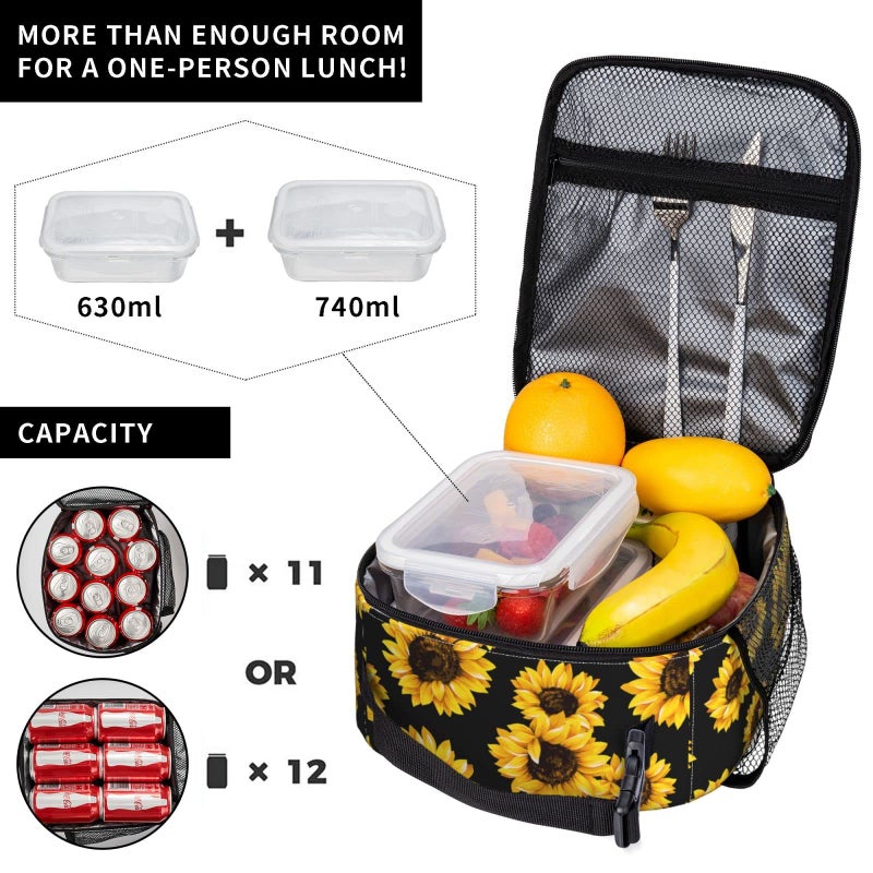 Yilad Sunflowers Reusable Lunch Box Insulated LunchBox Cooler Lunch Bag - Image 4